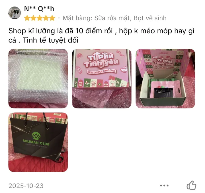 Đánh giá 5 sao: shop kỹ lưỡng, hộp Tỷ Phú Tình Yêu không móp